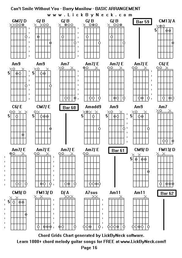 Chord Grids Chart of chord melody fingerstyle guitar song-Can't Smile Without You - Barry Manilow - BASIC ARRANGEMENT,generated by LickByNeck software.